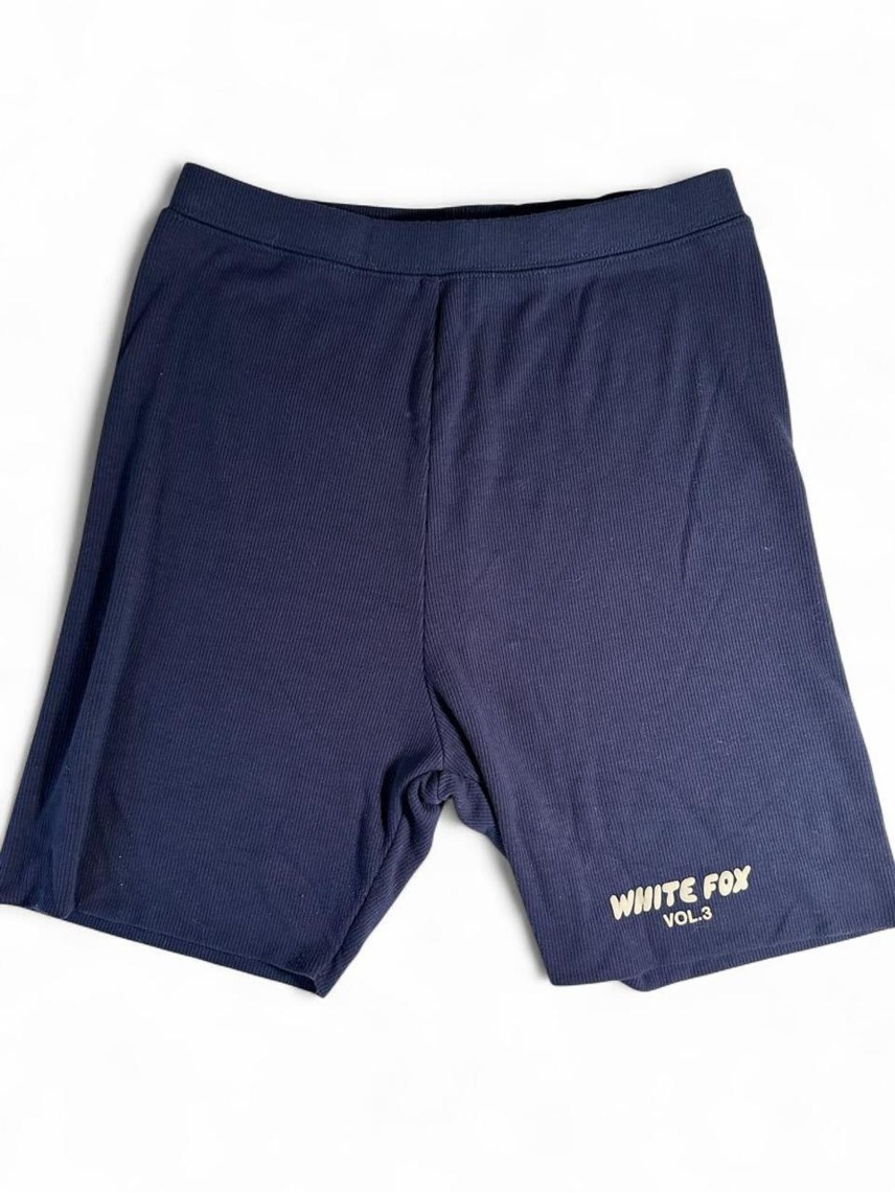 White Fox Boutique Navy Logo Bike Shorts with White Print